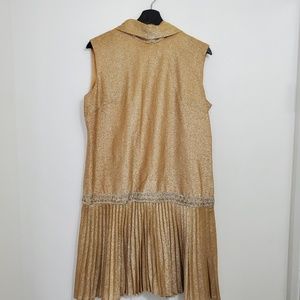 Vintage Gold Sleeveless Dress w/ Pleated Skirt